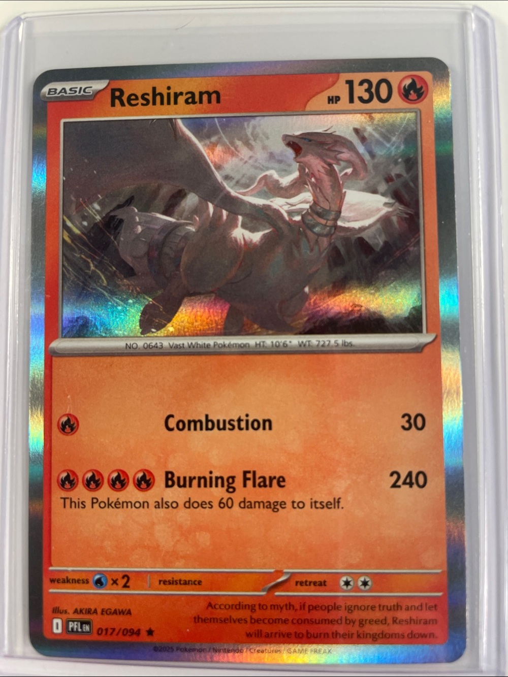 Pokemon Reshiram Holo Card - Orange and Red